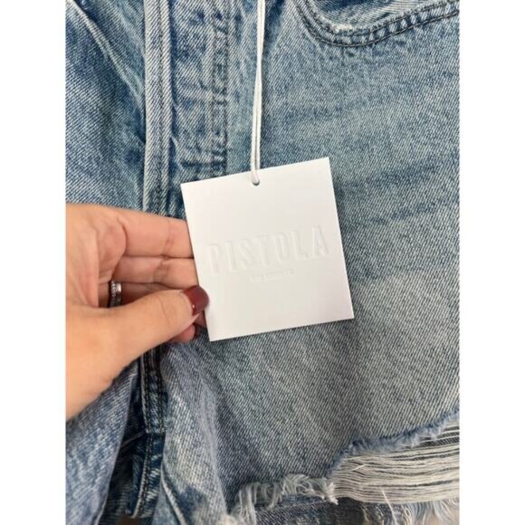 NWT Pistola Nova High Rise Distressed Garcon Vintage Shorts Blue Size: 25 - Picture 4 of 9